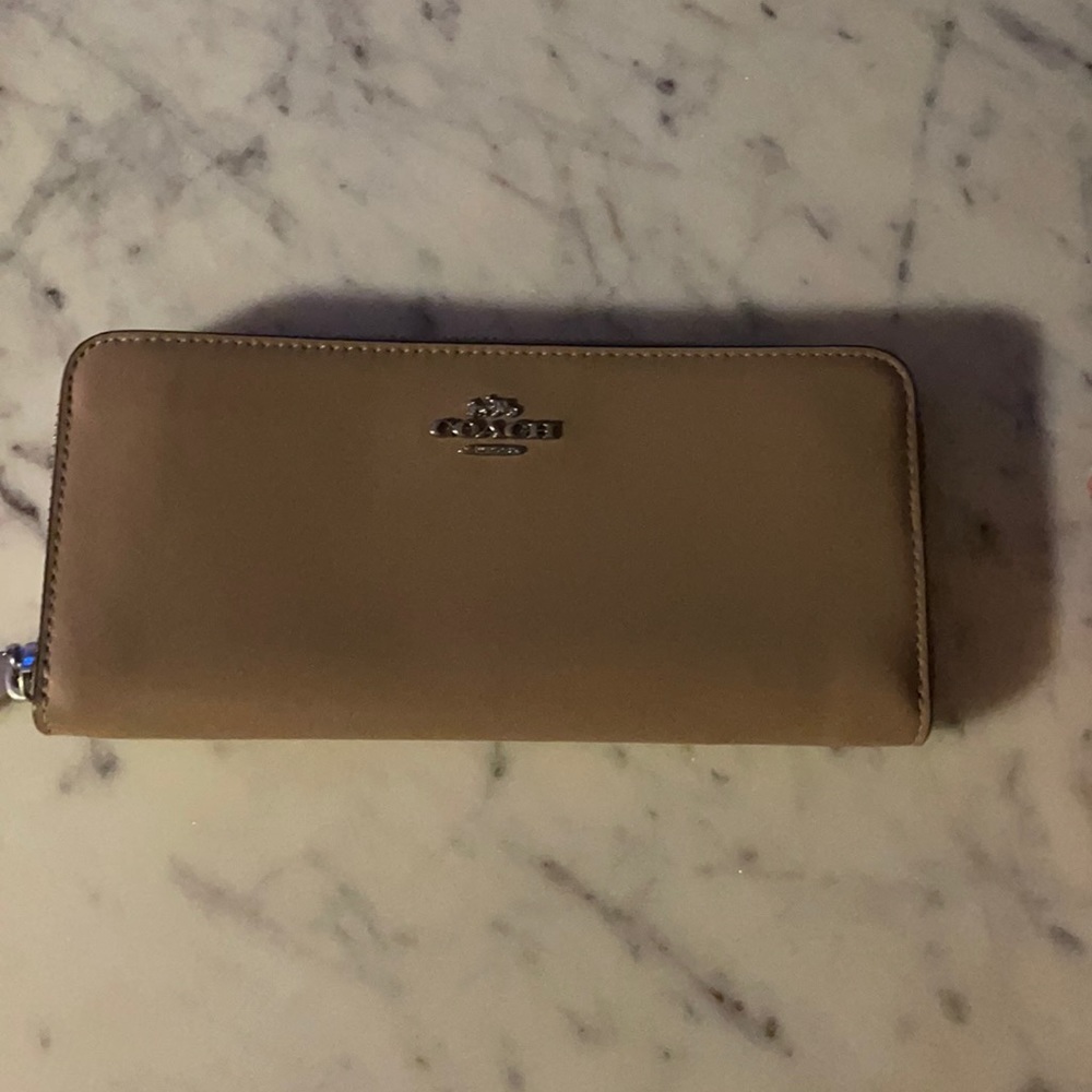 Coach taupe zip around wallet